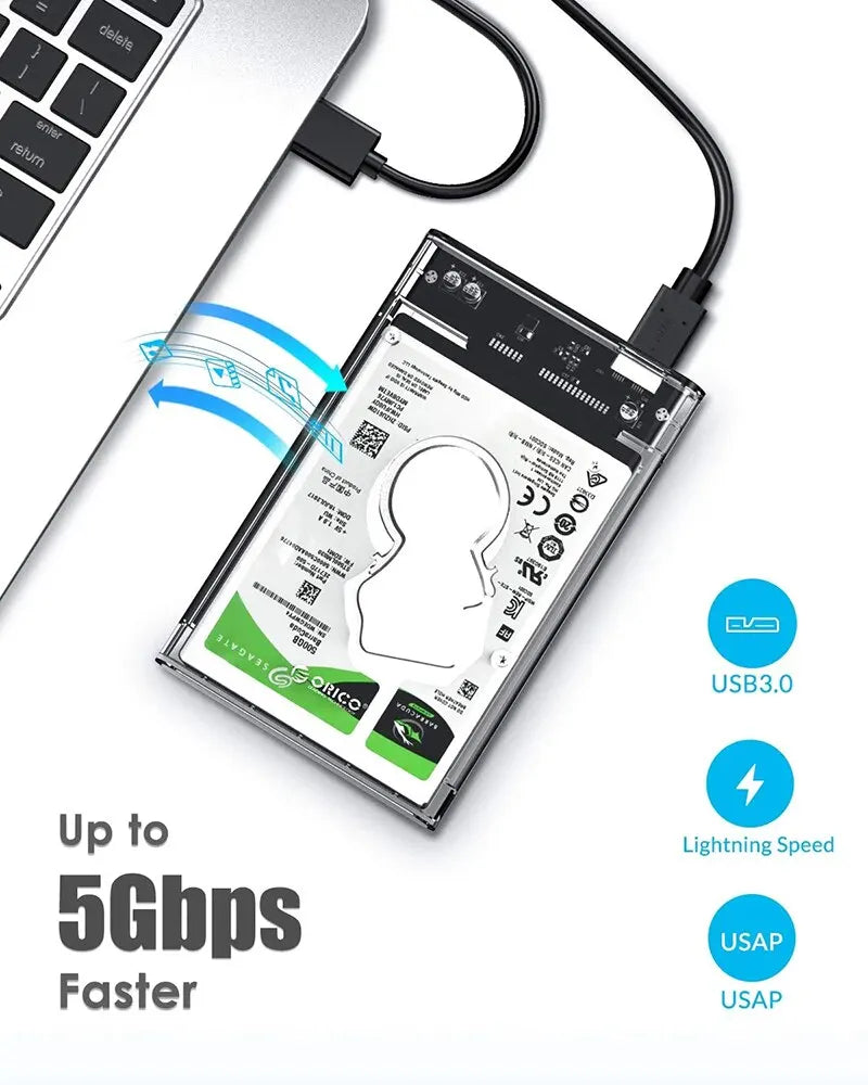USB 3.0 to SATA III Hard Disk Case: 2.5 Inch HDD SSD Shell External Enclosure - Portable Hard Drive Box for Enhanced Storage and Protection