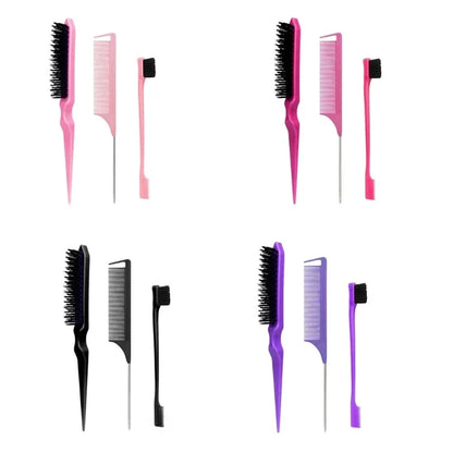 3PCS Hair Styling Comb Set – Teasing Brush, Rat Tail Comb, Edge Brush & Braid Tool for Hair Styling