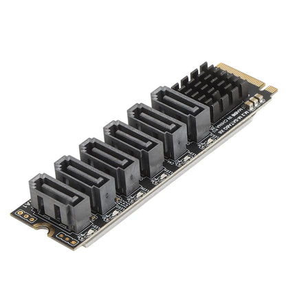 M.2 to SATA 3.0 Adapter Card — 6Gbps High-Speed ASM1166 PCIe to SATA Expansion Card with Smart Indicator