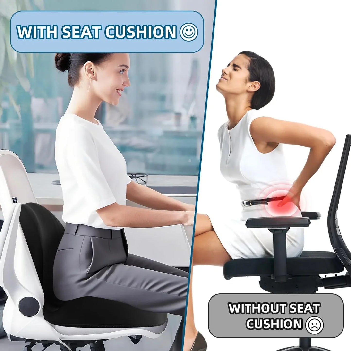 Ergonomic Memory Foam Seat Cushion – Office & Car Chair Pad with Lumbar Back Support for Stress Relief
