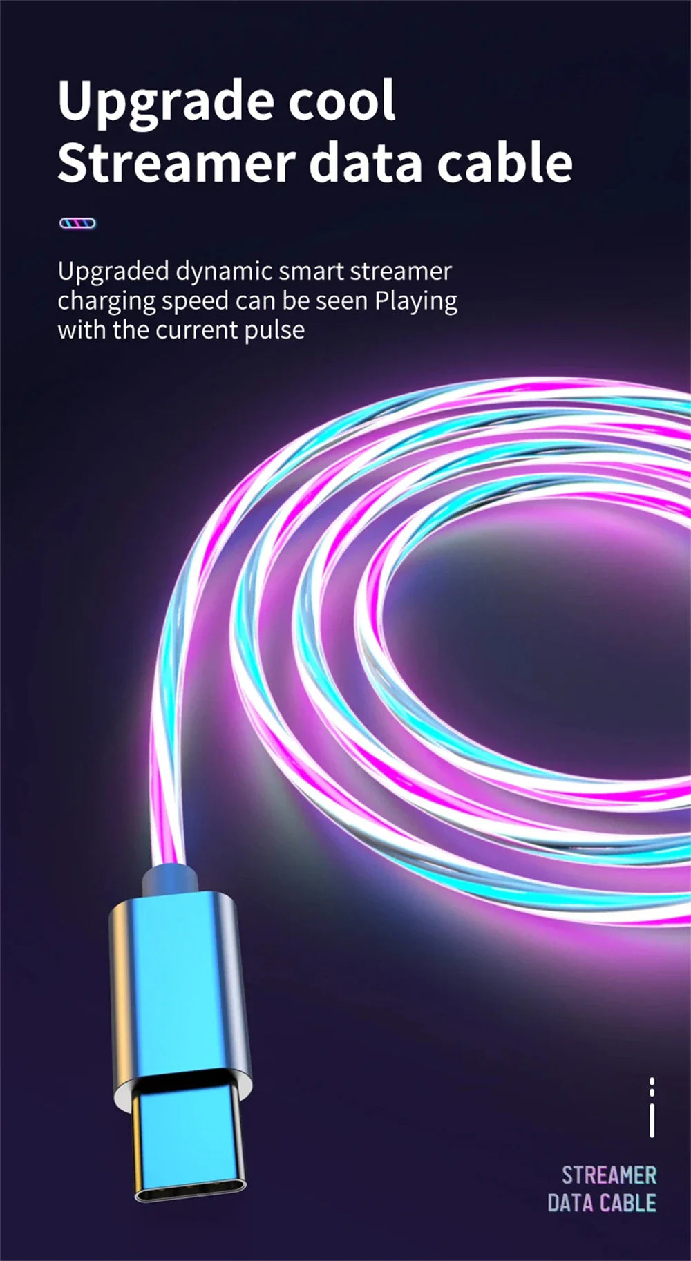 NNBILI 3-in-1 Glowing LED Fast Charging Cable – Luminous USB Type-C Charger for iPhone, Xiaomi & Phones