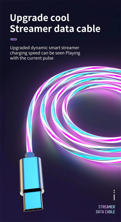 NNBILI 3-in-1 Glowing LED Fast Charging Cable – Luminous USB Type-C Charger for iPhone, Xiaomi & Phones
