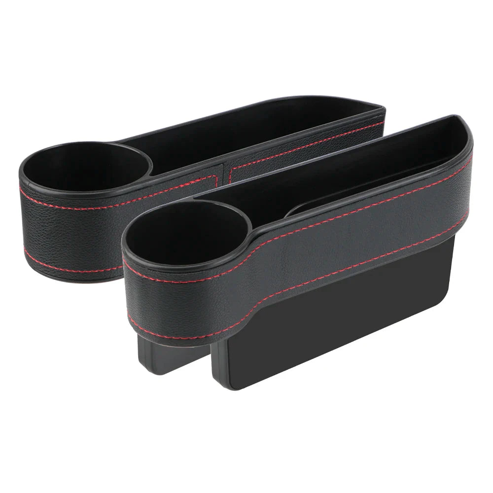 Car Seat Gap Organizer – Leather Auto Crevice Storage Box with Cup & Phone Holder, USB Option
