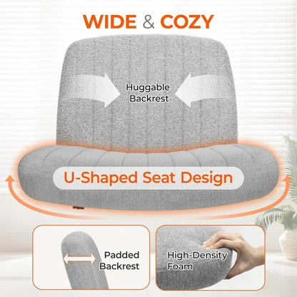 Adjustable Criss Cross Legged Armless Desk Chair - Ergonomic Swivel Reading Chair with Wheels for Bedroom Vanity