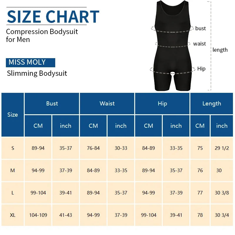 Men’s Sleeveless Bodysuit Shaper — Full Body Compression Undershirt, Tummy Control Slimming Vest Shapewear