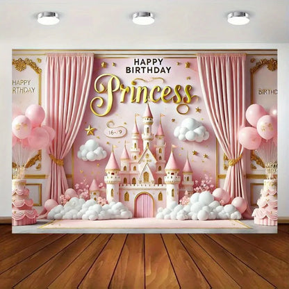 Princess Birthday Party Backdrop - Colorful Family Celebration Background Cloth