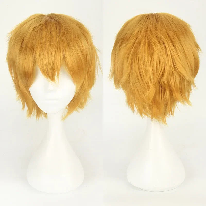 Unisex Synthetic Anime Cosplay Wig – Short Straight Heat-Resistant Hair in Red, White, Pink, Gray & Brown