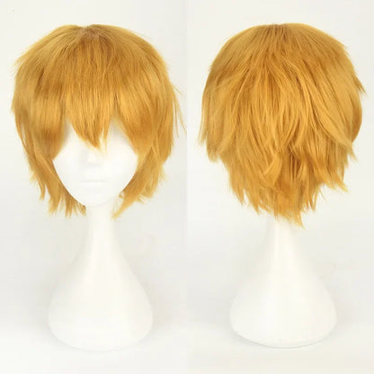 Unisex Synthetic Anime Cosplay Wig – Short Straight Heat-Resistant Hair in Red, White, Pink, Gray & Brown