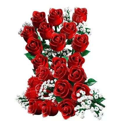Romantic Rose Flower Bouquet Building Block Set – Creative Home Desk Plant Decoration, Assemble Bricks Toy Gift for Girls & Women