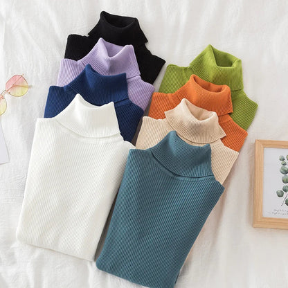 Women's Turtleneck Cashmere Sweater - Soft Knitted Pullover, Basic Solid Jumper for Autumn Winter Casual Wear