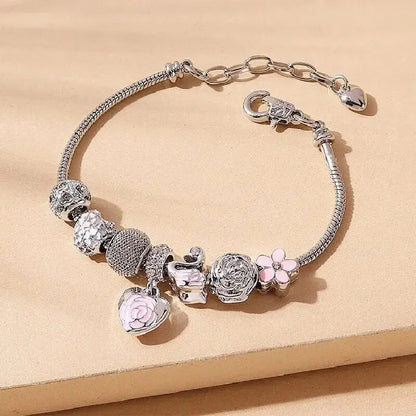 Fashion Multi-Element Rose Love Swan Bracelet, Drip Oil Design, Family Jewelry, Daily Dressing & Party Gift -7633