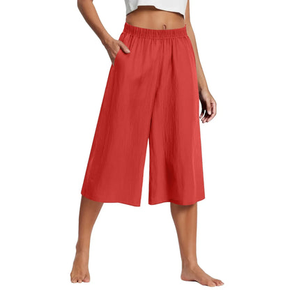 Women’s Casual Wide Leg Pants – High Waisted Loose Fit Cropped Capris with Pockets, Lightweight Lazy Style Versatile Trousers