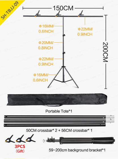 T-Shaped Adjustable Tripod Stand – Photography Backdrop Support System for Non-Woven & Muslin Backgrounds