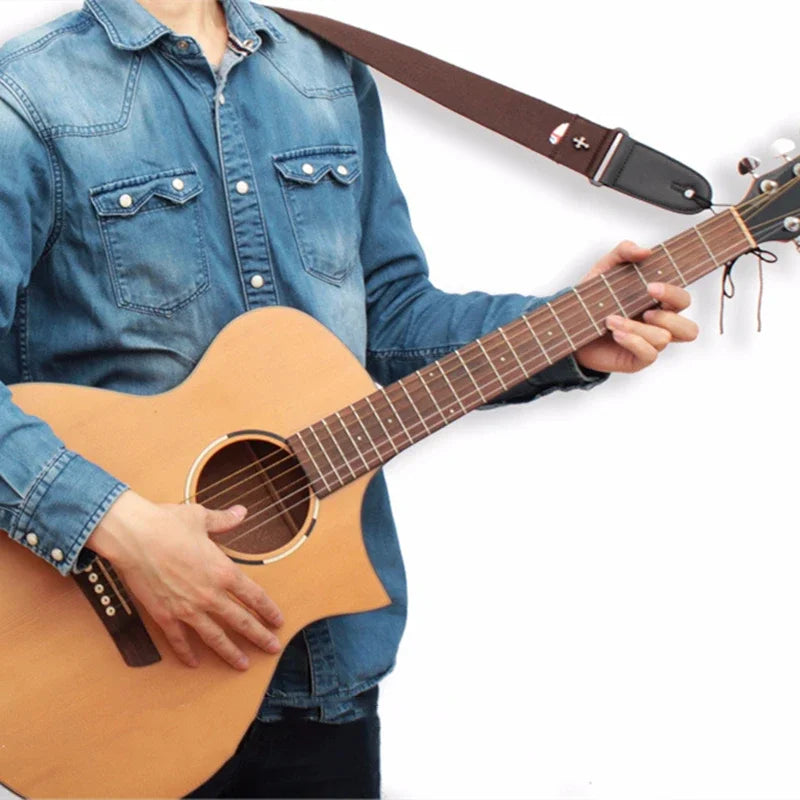 Vintage Cross Guitar Strap with Pick Holder Pocket – Adjustable Strap for Electric, Acoustic & Folk Guitars