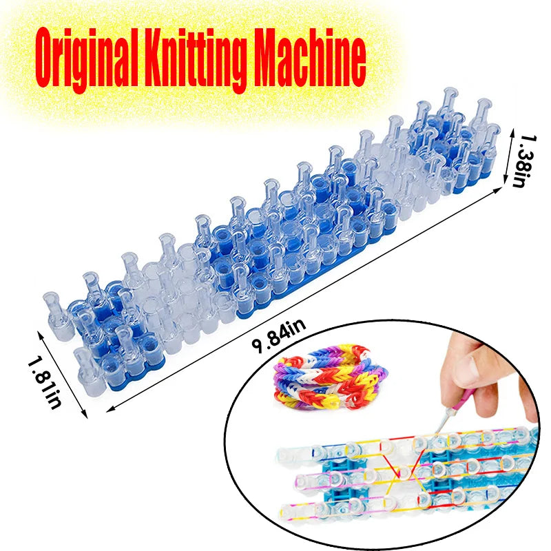 Fashion Rubber Loom Band Weaver Kit – DIY Elongated Knitting Machine with Bands, Hooks & Weaving Frame for Crafts and Toys