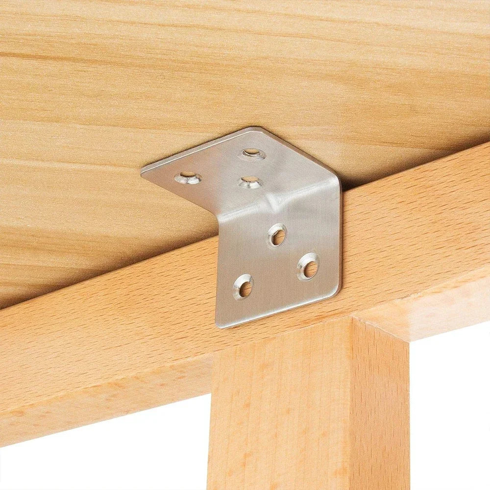 50/10PCS Universal Stainless Steel Corner Bracket | 90 Degree Right Angle Fixed Bracket for Wood Furniture, Bedframe, Cabinet Accessories
