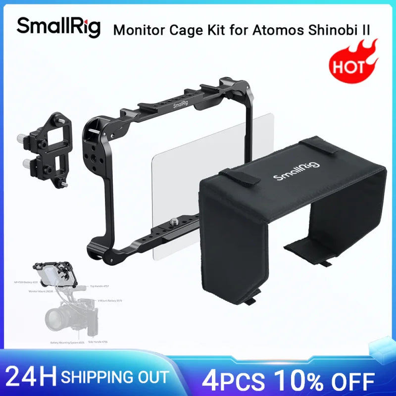 SmallRig Monitor Cage Kit for Atomos Shinobi II – Protective Cage with Sunhood, USB-C Cable Clamp & Screen Protector for Professional Camera Monitor Rig (Model 5030)