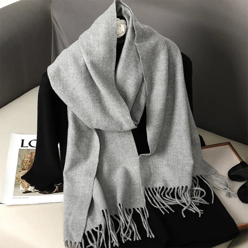 62-Color Solid Women’s Winter Scarf — Thick Warm Cashmere Pashmina Shawl with Tassels, Outdoor Luxury Wrap, Windproof Fashion Scarf