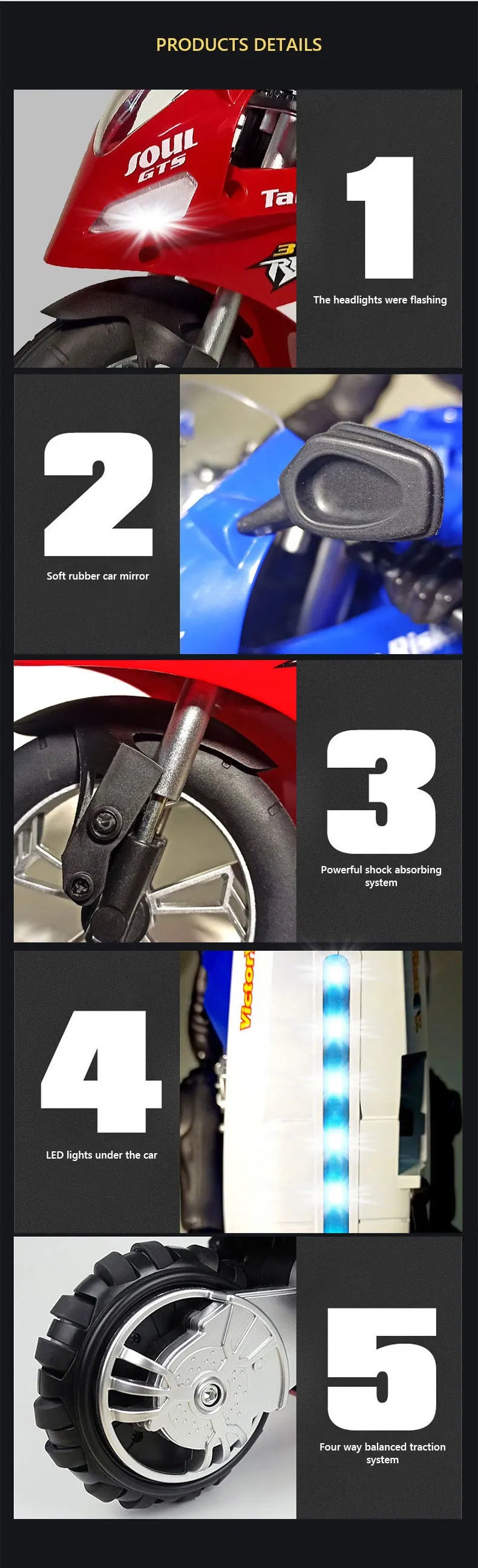 1/6 Scale RC Electric Racing Motorcycle – High-Speed 4CH Remote Control Drift Car Toy for Boys