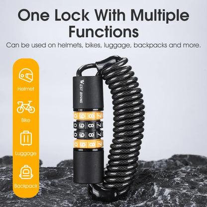 Secure Your Ride: WEST BIKING Portable Bicycle Lock with Password Rope - Steel Wire Safety for Mountain Bike, Helmet, and Backpack