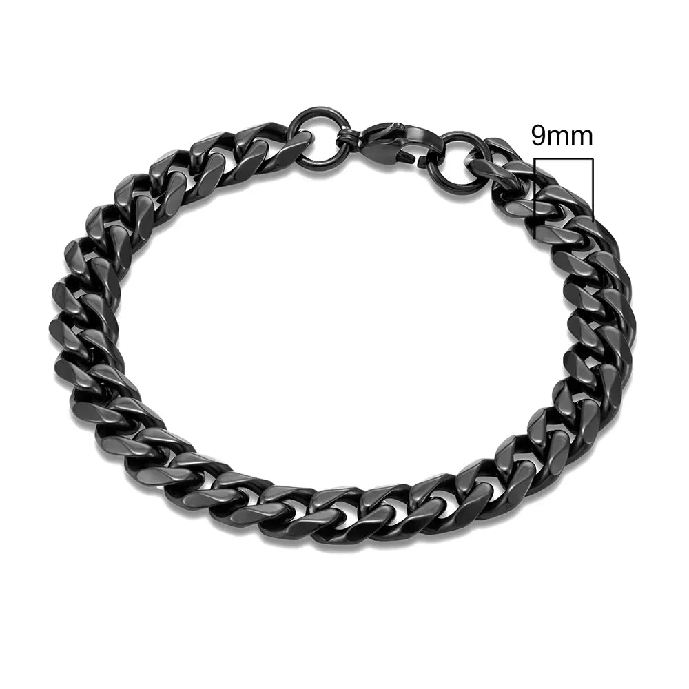 MKENDN Punk Rock Stainless Steel Cuban Curb Link Chain Bracelet – 3–11mm Silver Biker Jewelry for Men & Women