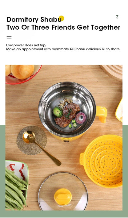 1.8L Mini Electric Hot Pot – Multifunctional Cooking Pot for Noodles & Small Meals, Stainless Steel Liner