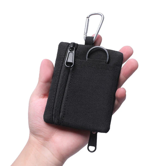 Outdoor Small Waist Pouch - Mini Portable Key Wallet and Card Case with Zipper, Tactical Purse, Coin Purse and Carabiner