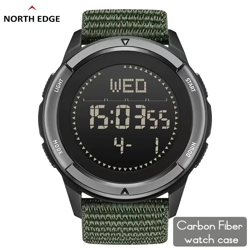 NORTH EDGE ALPS 45MM Men's Outdoor Sports Watch Waterproof Compass Metronome Carbon Fiber Case Nylon Strap
