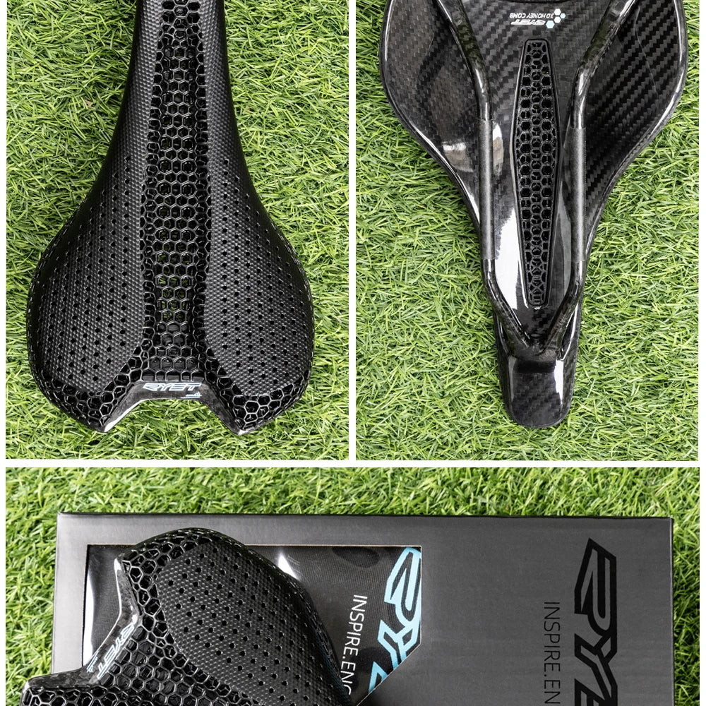 RYET Ultra Full Carbon 3D Printed Bike Saddle — 145mm Lightweight MTB Seat with High Modulus Carbon Fiber Base