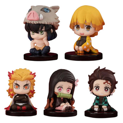 5-Style Q Version Demon Slayer Sitting Ghost Dolls – Tanjiro, Nidouzi, Inosuke & Zenitsu Action Figures