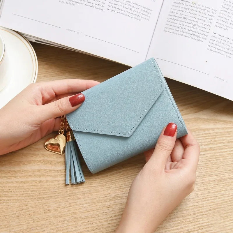 Fashion Short Women’s PU Leather Wallet – Luxury Tassel Hasp Small Coin Purse & Card Holder Pouch