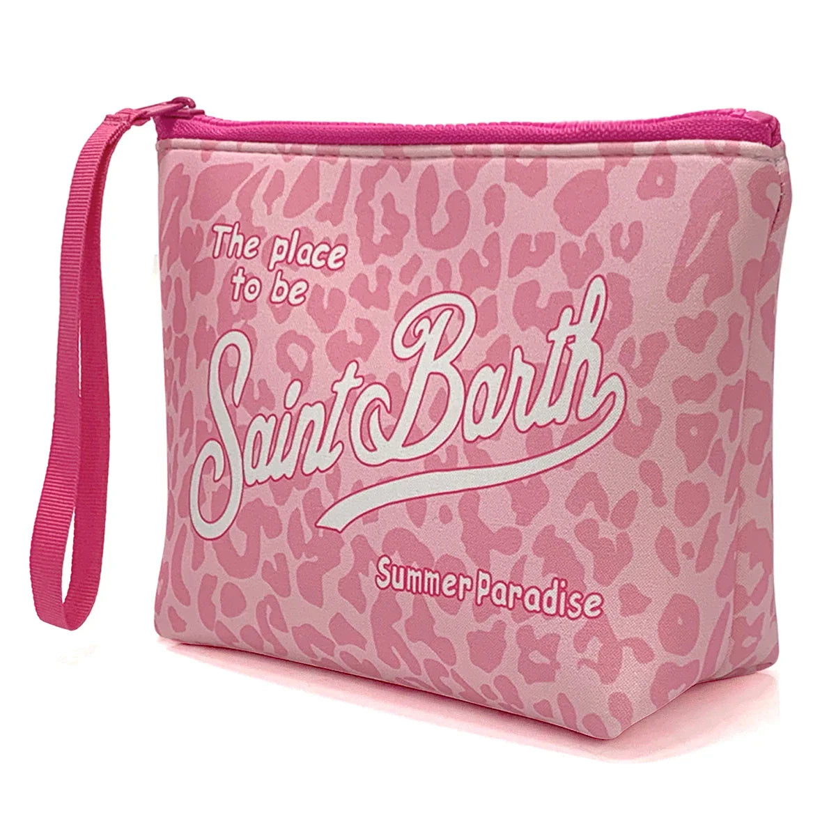 S-SAINT BARTH Pink Neoprene Clutch Bag – Trendy Vertical Zip Pouch Makeup & Toiletry Purse for Women