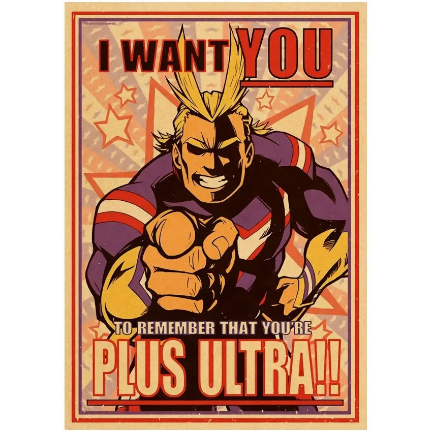Vintage My Hero Academia Anime Poster – Retro Kraft Style Wall Art for Home Decor, Cartoon Painting & Room Decoration Sticker