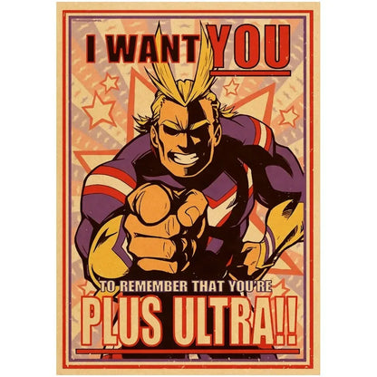 Vintage My Hero Academia Anime Poster – Retro Kraft Style Wall Art for Home Decor, Cartoon Painting & Room Decoration Sticker