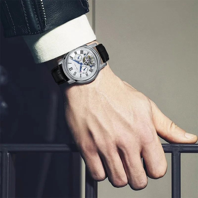 Seagull Men’s Automatic Mechanical Watch - Multi-Function Hollow Flywheel Business Wristwatch