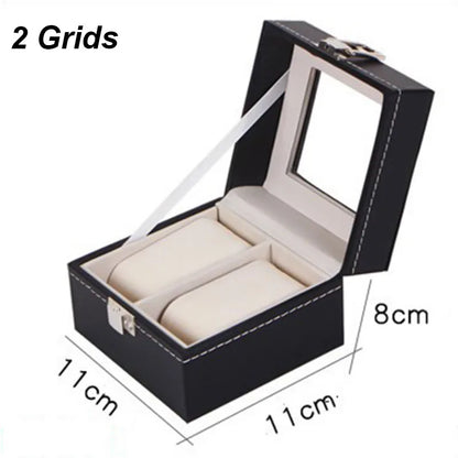 DELESYS PU Leather Watch Box — 2/3/4/5/6/8/10/12 Slot Traditional Style Storage Case with Lock, Gift Watch Organizer