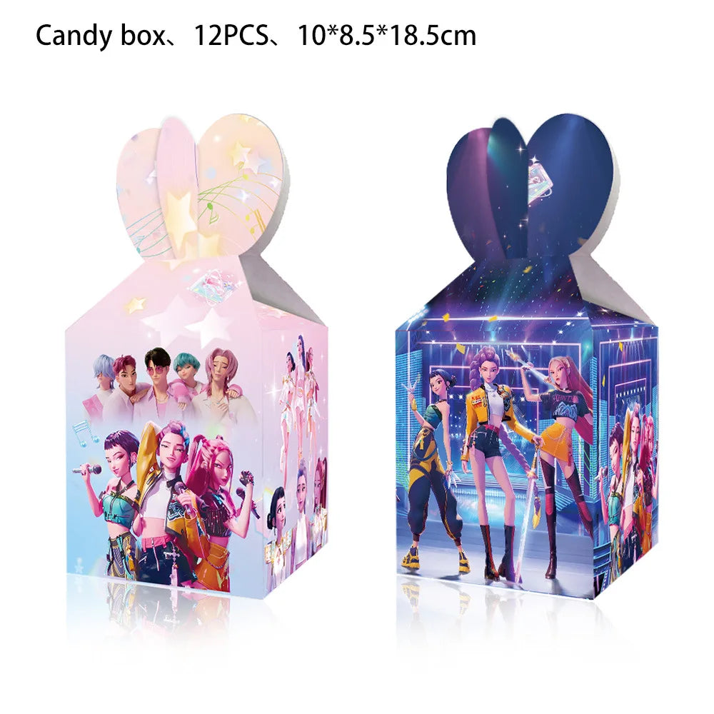 K-Pop Demon Hunters Birthday Party Favors — Keychains, Candy Boxes, Stickers & Masks for Kids