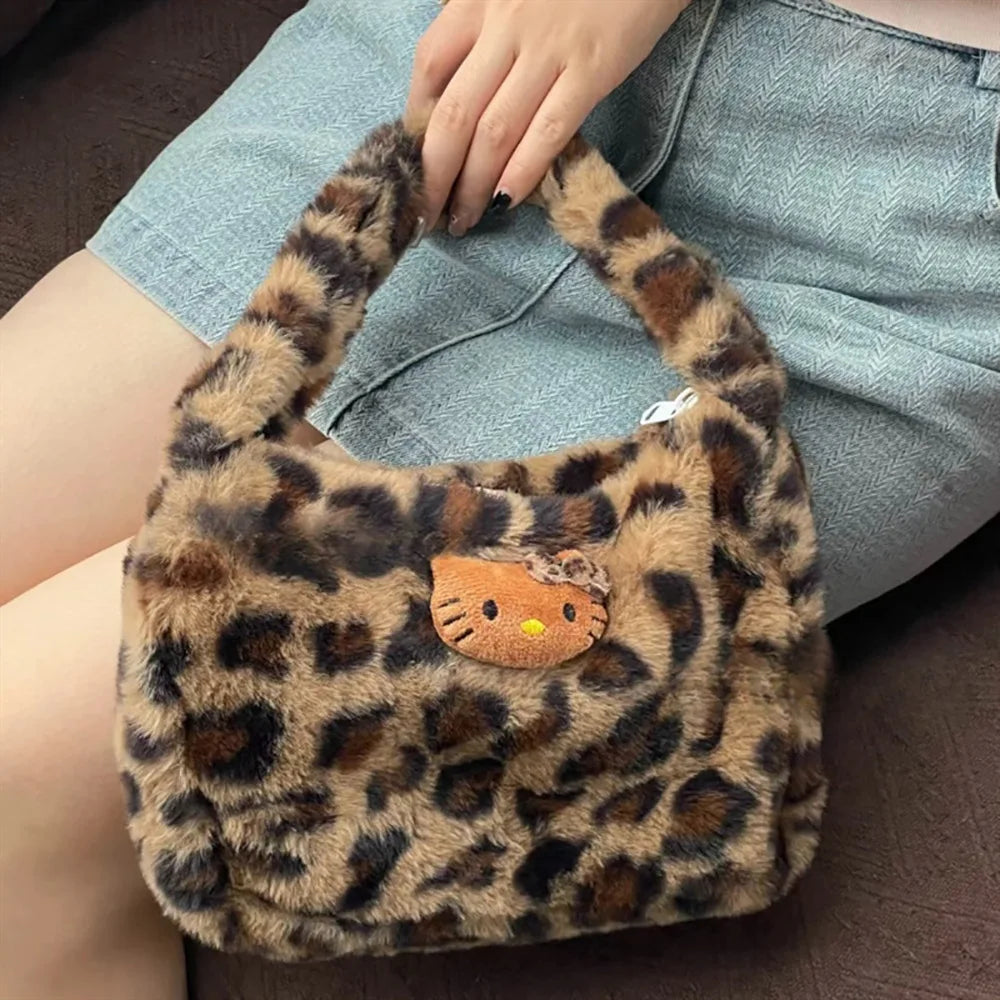 Sanrio Kawaii Hello Kitty Plush Handbag – Soft Stuffed Commuter Tote, Portable Satchel Backpack, Perfect Christmas Gift for Friends
