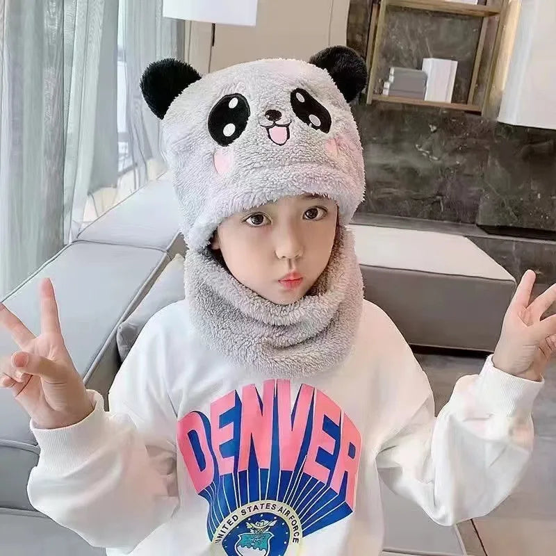 Fashionable Autumn & Winter Children's Cartoon Hat & Scarf Set - Double Layer Wool Warm Hat for Boys & Girls