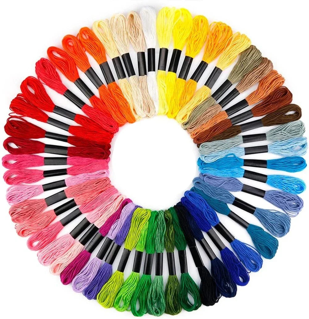 50-Color Embroidery Thread Kit with Punch Needle Set – 3 Needles, 2 Threaders for DIY Sewing & Stitching Crafts