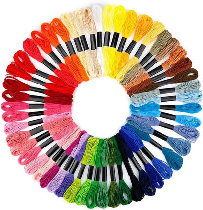 50-Color Embroidery Thread Kit with Punch Needle Set – 3 Needles, 2 Threaders for DIY Sewing & Stitching Crafts
