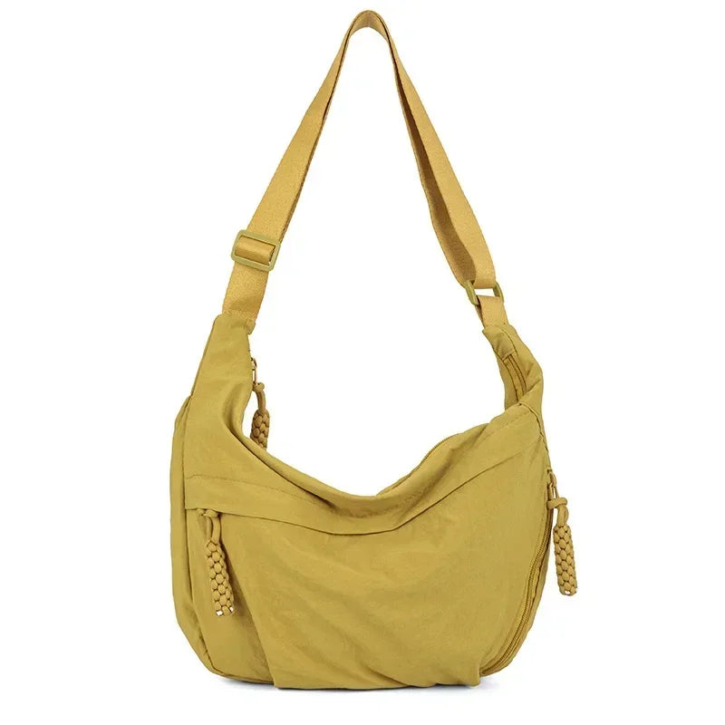 Trendy Women’s Soft Cloth Shoulder Bag | Solid Color Casual Crossbody & Hobo Bag for Students