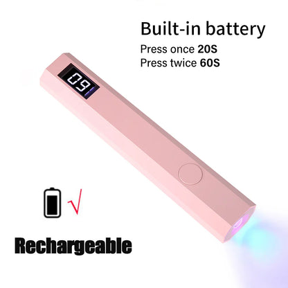 Portable Mini Nail Lamp with Timing Display – Rechargeable UV LED Flashlight Nail Dryer for Quick Family Use