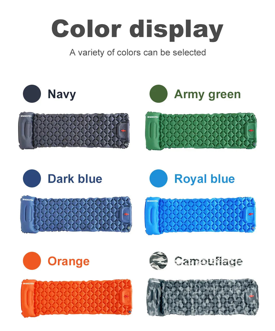 Outdoor Ultralight Inflatable Camping Mattress - Sleeping Pad with Pillows and Built-In Inflator Pump for Hiking