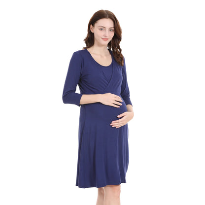 Maternity Nursing Dress - Comfortable Breastfeeding Nightgown for Pregnancy & Postpartum Wear