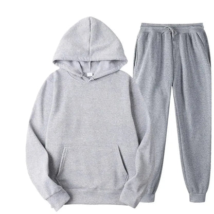 Men's Autumn/Winter Solid Hoodie & Pants Set — Casual Sports Two-Piece (S–4XL)