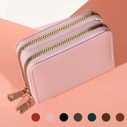 Women’s Short Zipper Purse with Lychee Pattern – Fashion Large Capacity Multi-Card Slot Coin Purse