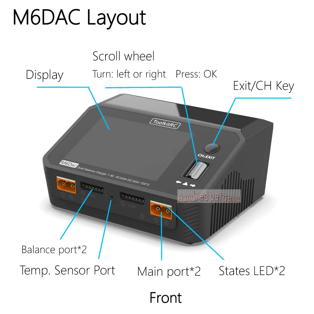 NEW ToolkitRC M6DAC Dual Channel Smart LiPo Battery Charger – 200W AC, 350W DC, 15A for 1-6S LiHV with 65W PD