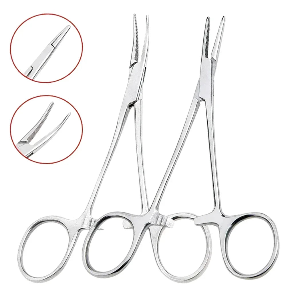 Stainless Steel Hemostatic Forceps – Surgical Locking Clamp Tool, Curved & Straight Tip Fishing Pliers & Medical Hemostat Tool