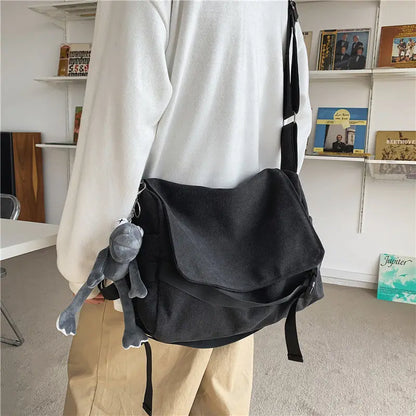 Canvas Messenger Bag – Large Capacity Shoulder Crossbody Handbag for Women, Men & Students, Fashion School & Daily Use